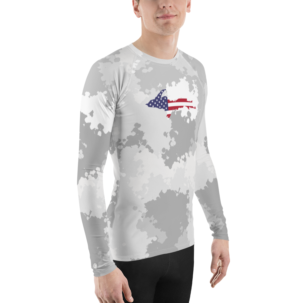 Michigan Upper Peninsula Rash Guard (w/ UP USA Flag) | Men's - Snow Camo