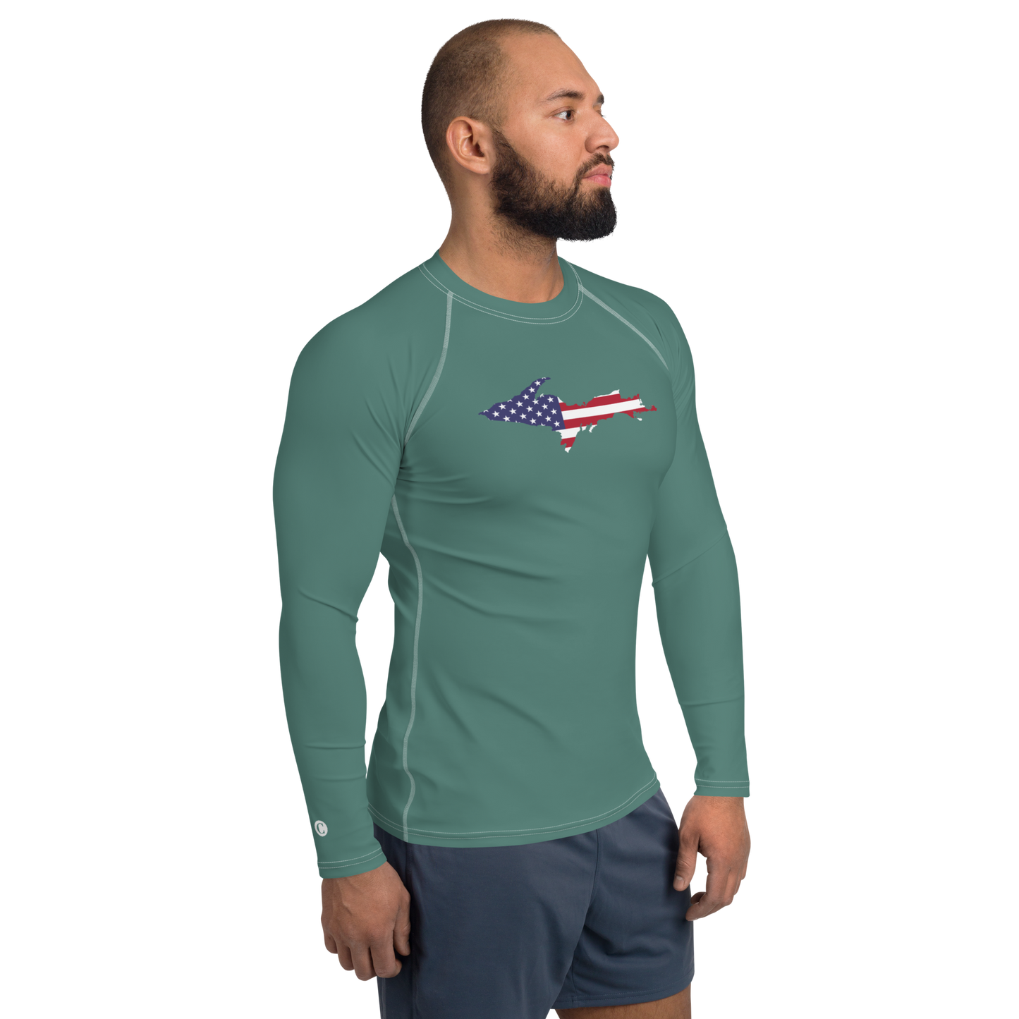 Michigan Upper Peninsula Rash Guard (w/ UP USA Flag) | Men's - Copper Green