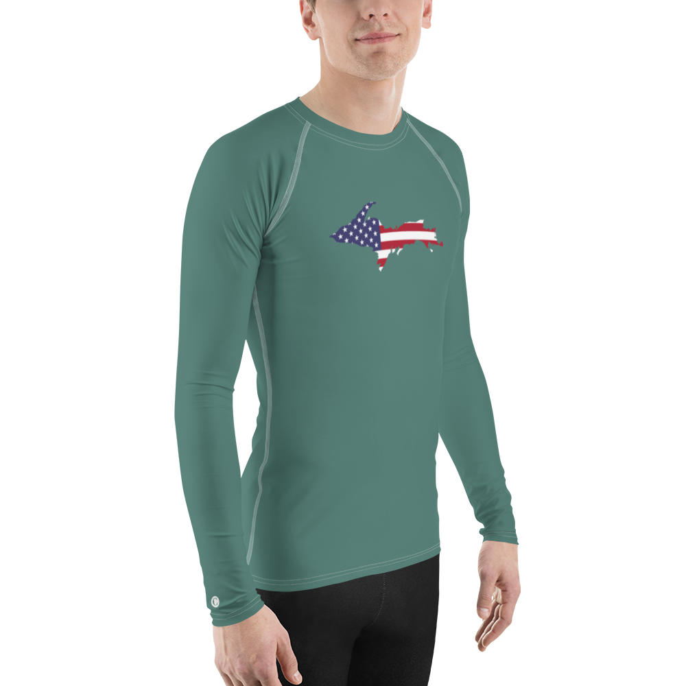 Michigan Upper Peninsula Rash Guard (w/ UP USA Flag) | Men's - Copper Green