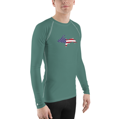 Michigan Upper Peninsula Rash Guard (w/ UP USA Flag) | Men's - Copper Green