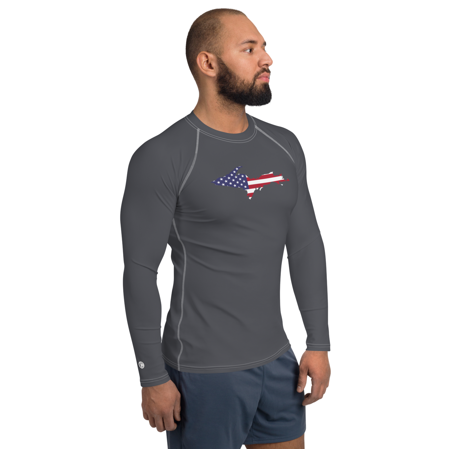 Michigan Upper Peninsula Rash Guard (w/ UP USA Flag) | Men's - Iron Ore Grey