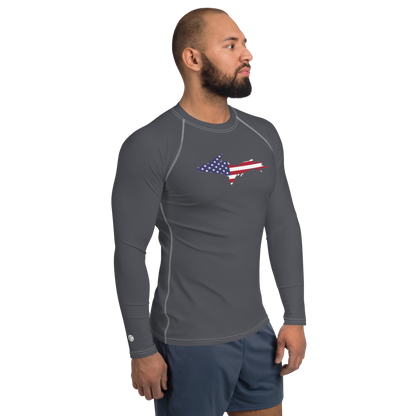 Michigan Upper Peninsula Rash Guard (w/ UP USA Flag) | Men's - Iron Ore Grey