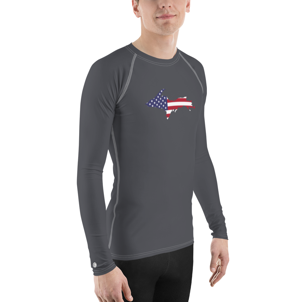 Michigan Upper Peninsula Rash Guard (w/ UP USA Flag) | Men's - Iron Ore Grey