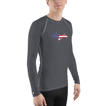 Michigan Upper Peninsula Rash Guard (w/ UP USA Flag) | Men's - Iron Ore Grey