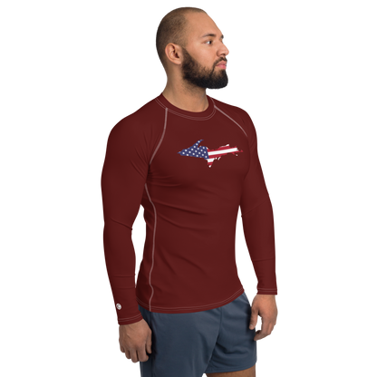 Michigan Upper Peninsula Rash Guard (w/ UP USA Flag) | Men's - Cherrywood Color