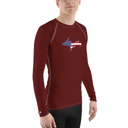 Michigan Upper Peninsula Rash Guard (w/ UP USA Flag) | Men's - Cherrywood Color