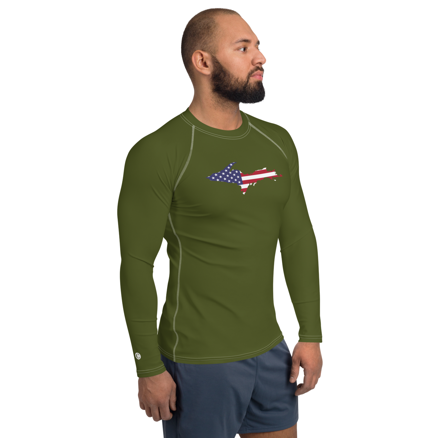 Michigan Upper Peninsula Rash Guard (w/ UP USA Flag) | Men's - Army Green