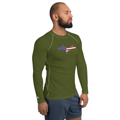 Michigan Upper Peninsula Rash Guard (w/ UP USA Flag) | Men's - Army Green