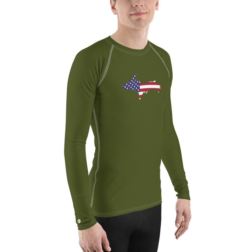 Michigan Upper Peninsula Rash Guard (w/ UP USA Flag) | Men's - Army Green