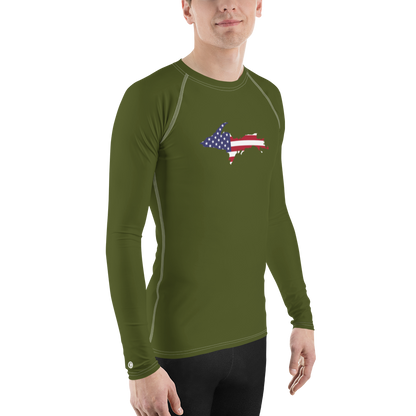 Michigan Upper Peninsula Rash Guard (w/ UP USA Flag) | Men's - Army Green