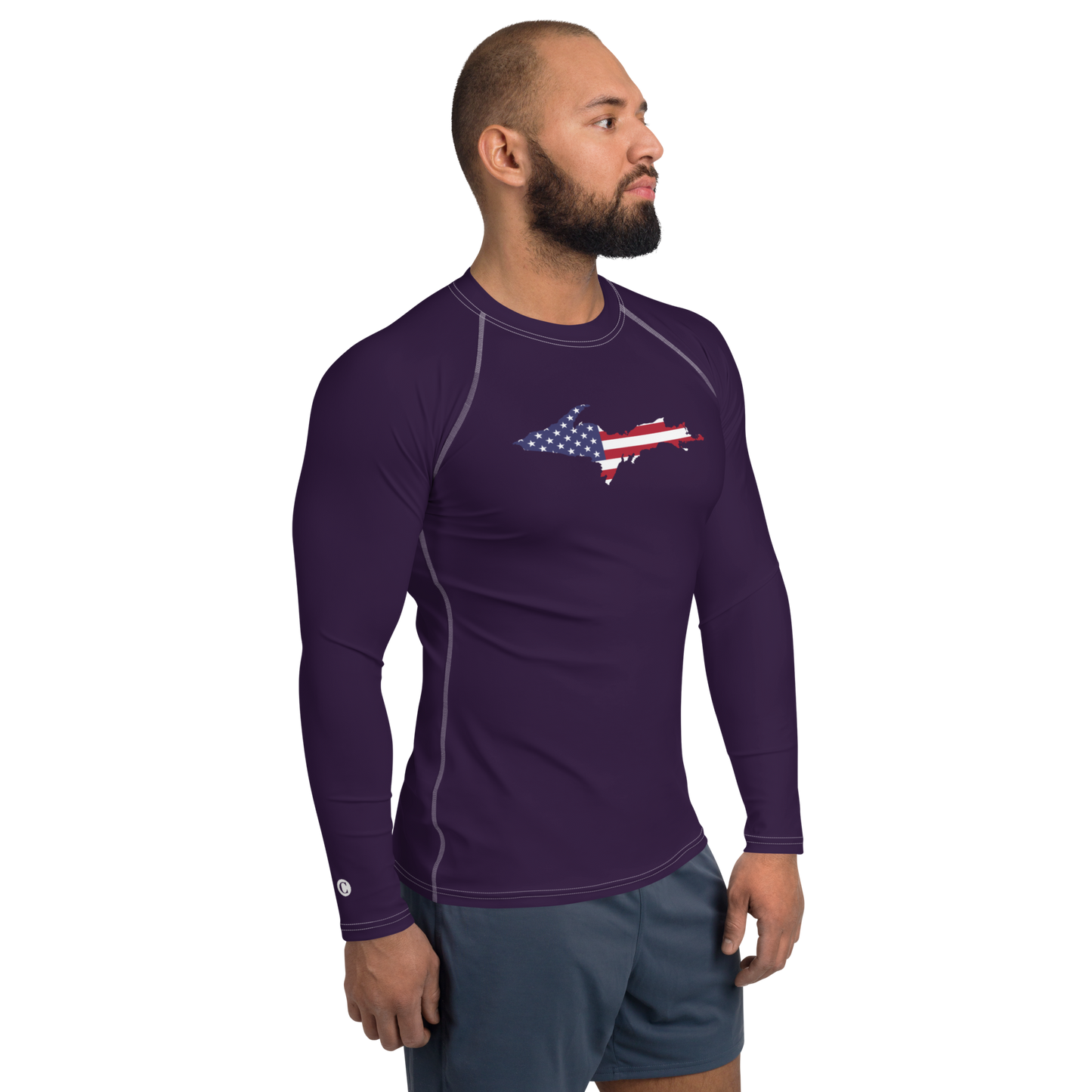 Michigan Upper Peninsula Rash Guard (w/ UP USA Flag) | Men's - Blackcurrant