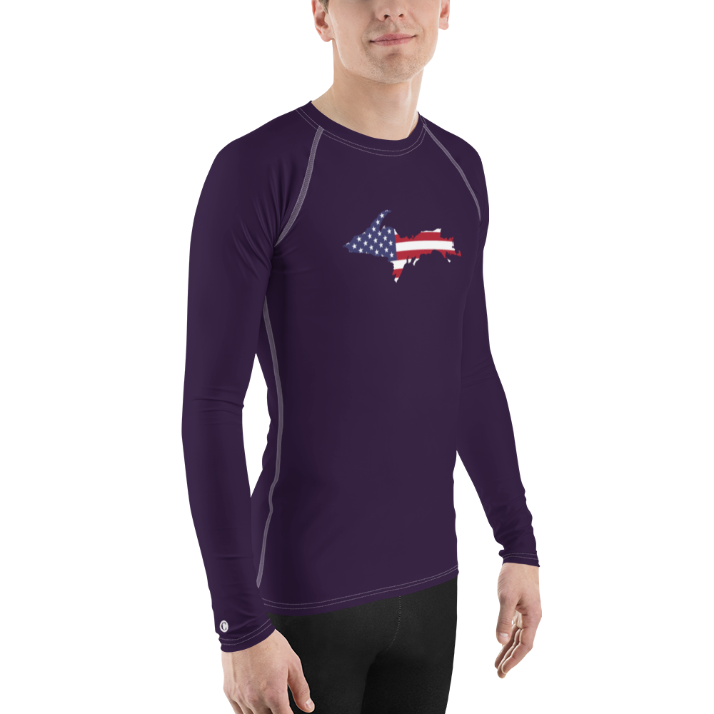 Michigan Upper Peninsula Rash Guard (w/ UP USA Flag) | Men's - Blackcurrant