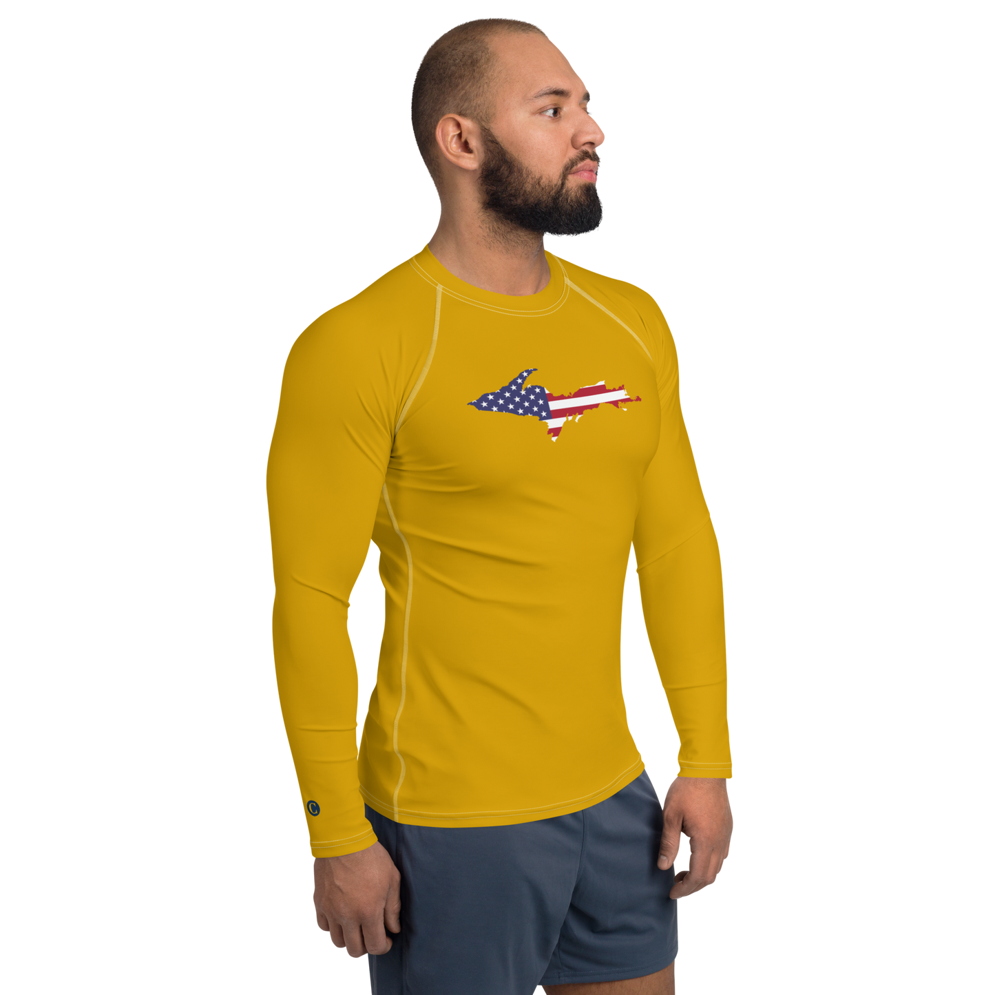 Michigan Upper Peninsula Rash Guard (w/ UP USA Flag) | Men's - Gold