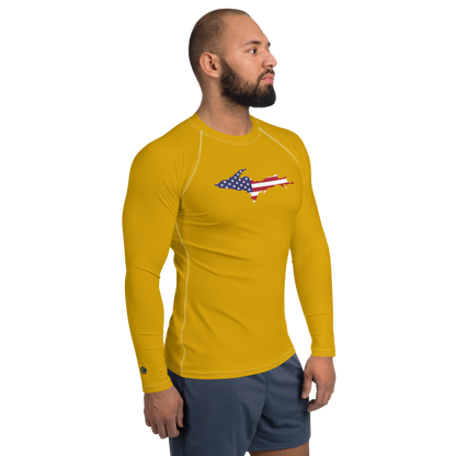 Michigan Upper Peninsula Rash Guard (w/ UP USA Flag) | Men's - Gold