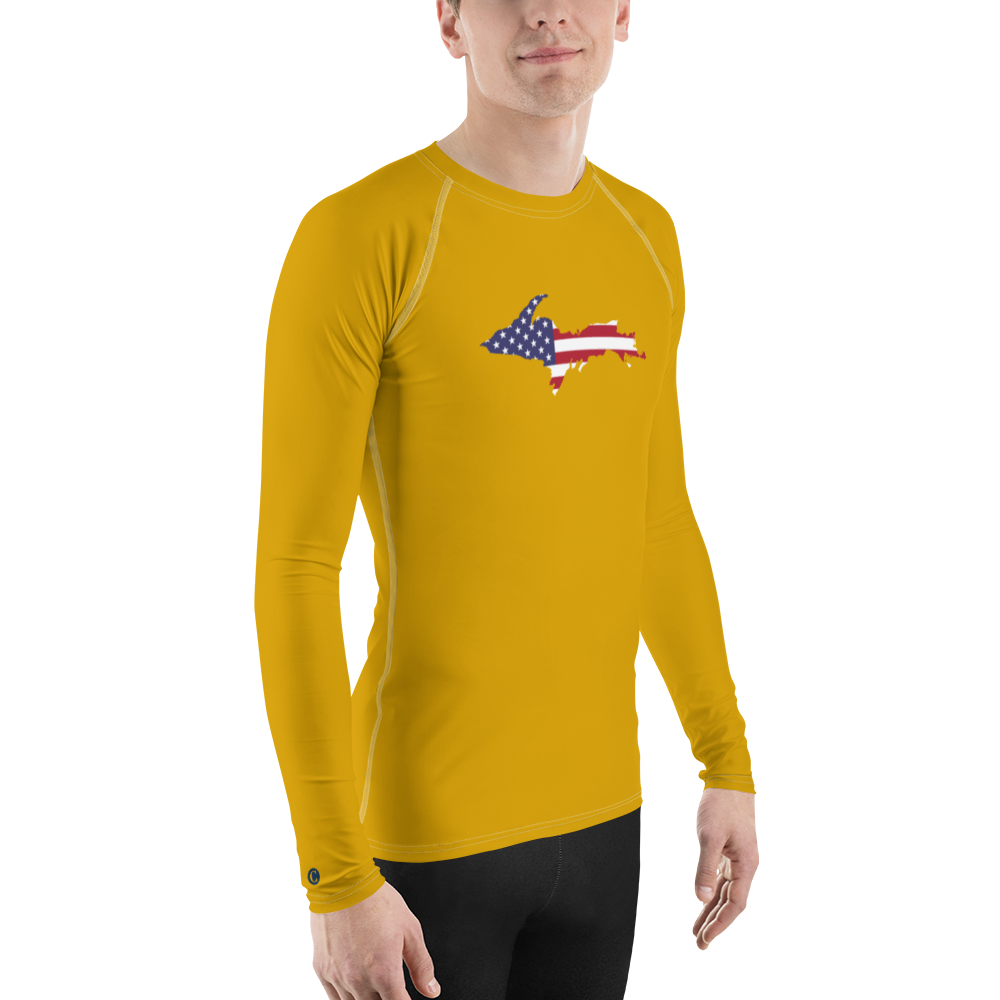 Michigan Upper Peninsula Rash Guard (w/ UP USA Flag) | Men's - Gold