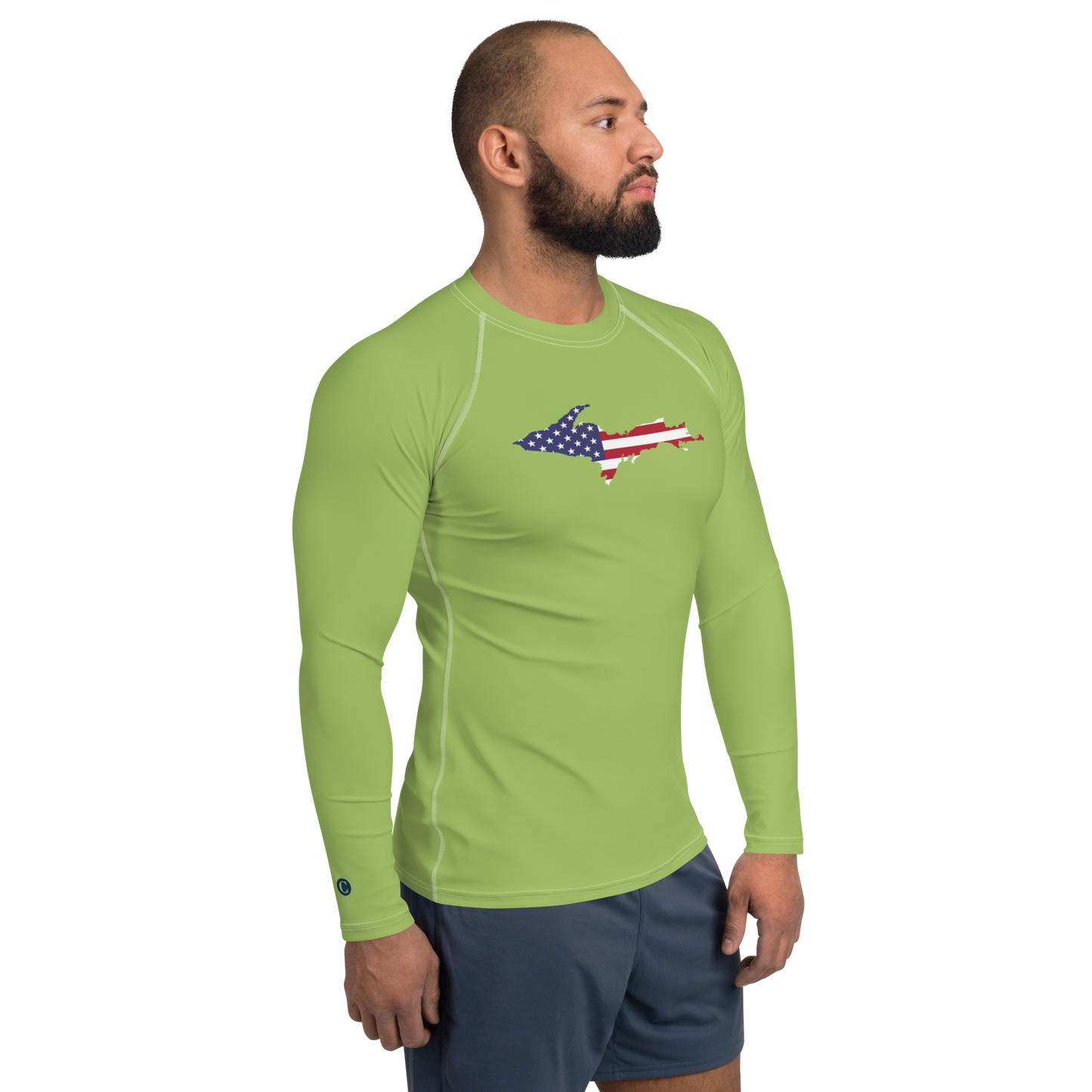 Michigan Upper Peninsula Rash Guard (w/ UP USA Flag) | Men's - Gooseberry Green