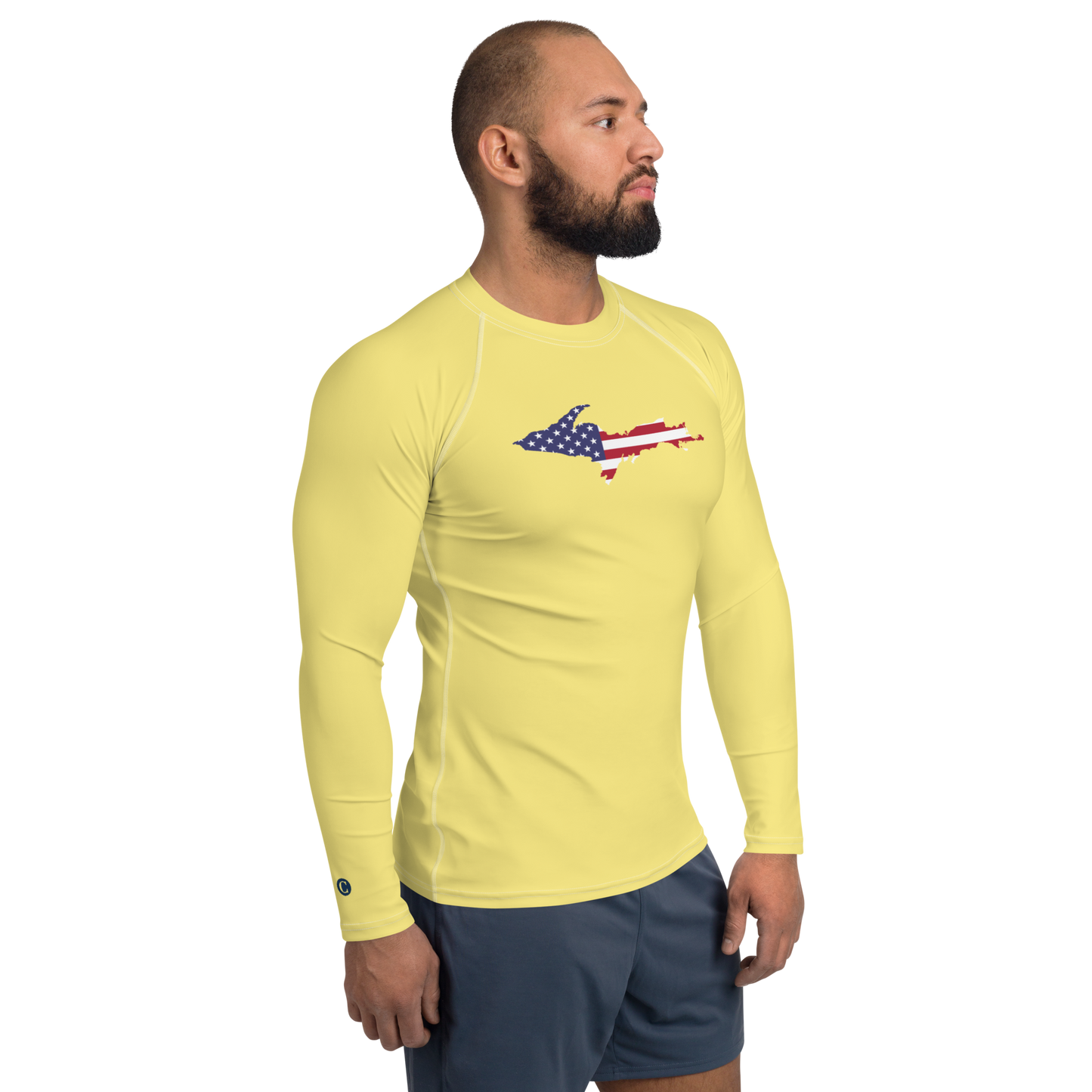 Michigan Upper Peninsula Rash Guard (w/ UP USA Flag) | Men's - Cherry Yellow