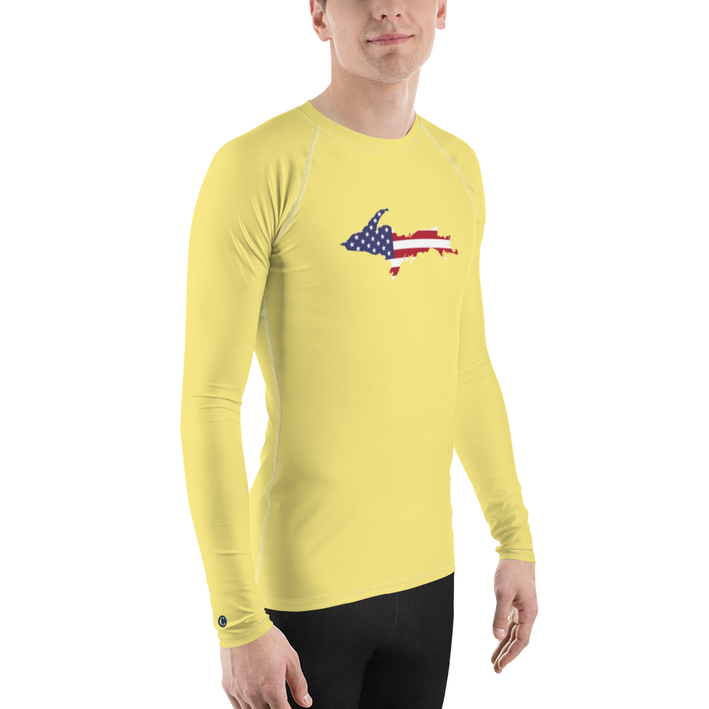 Michigan Upper Peninsula Rash Guard (w/ UP USA Flag) | Men's - Cherry Yellow