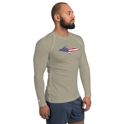 Michigan Upper Peninsula Rash Guard (w/ UP USA Flag) | Men's - Petoskey Stone Beige