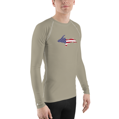 Michigan Upper Peninsula Rash Guard (w/ UP USA Flag) | Men's - Petoskey Stone Beige