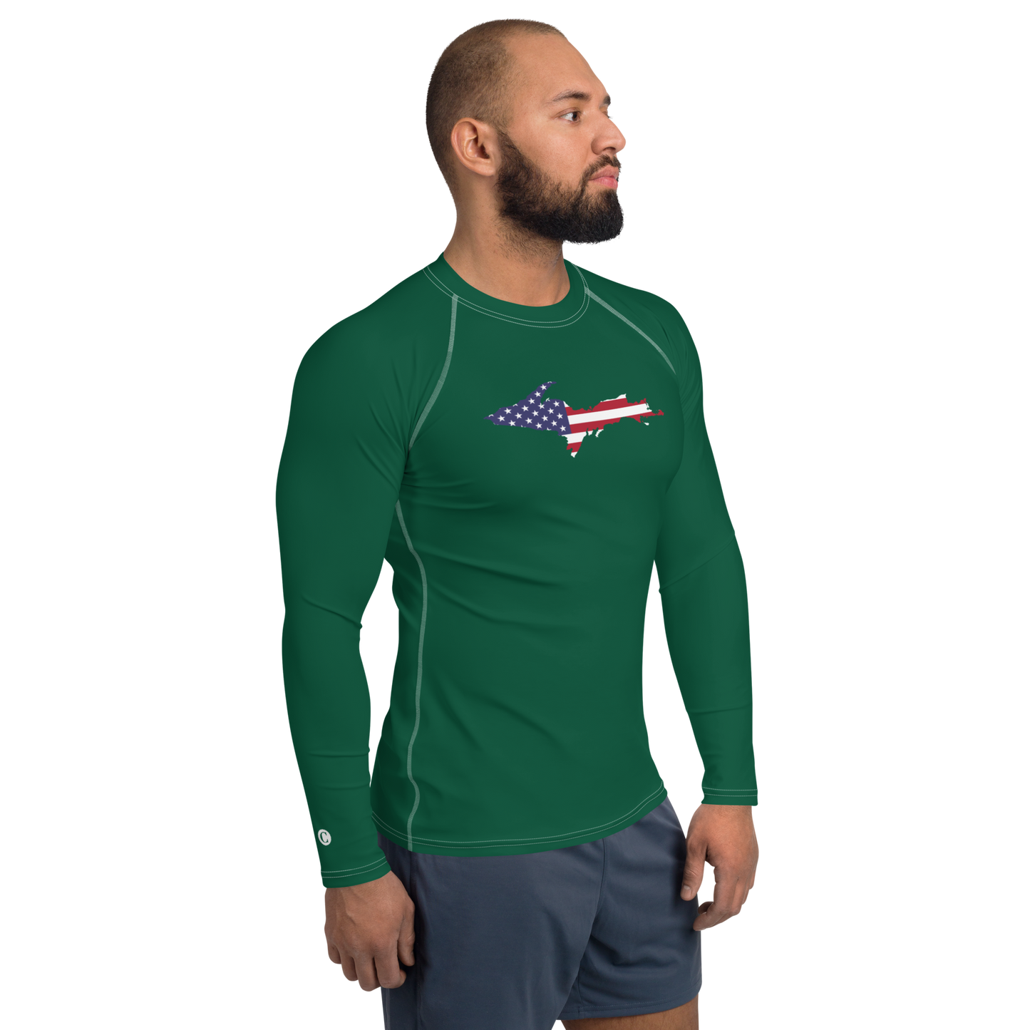 Michigan Upper Peninsula Rash Guard (w/ UP USA Flag) | Men's - Green