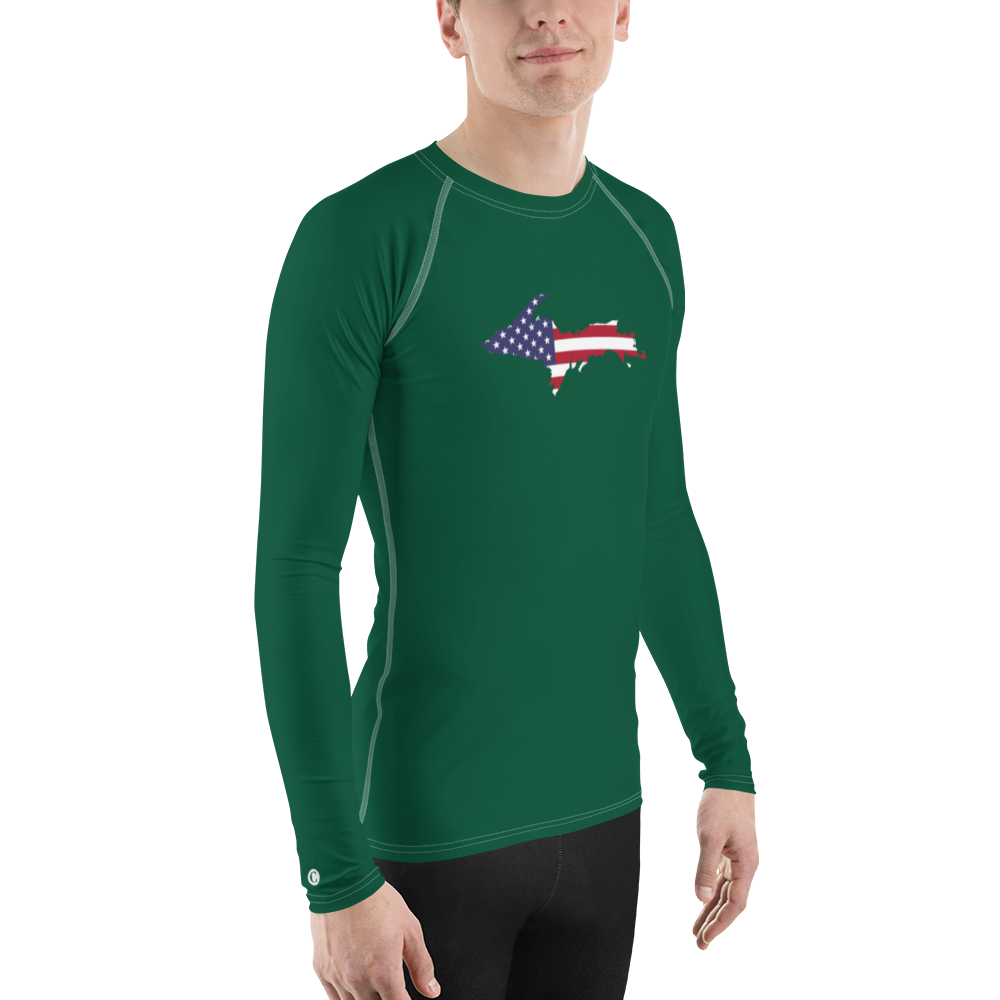 Michigan Upper Peninsula Rash Guard (w/ UP USA Flag) | Men's - Green