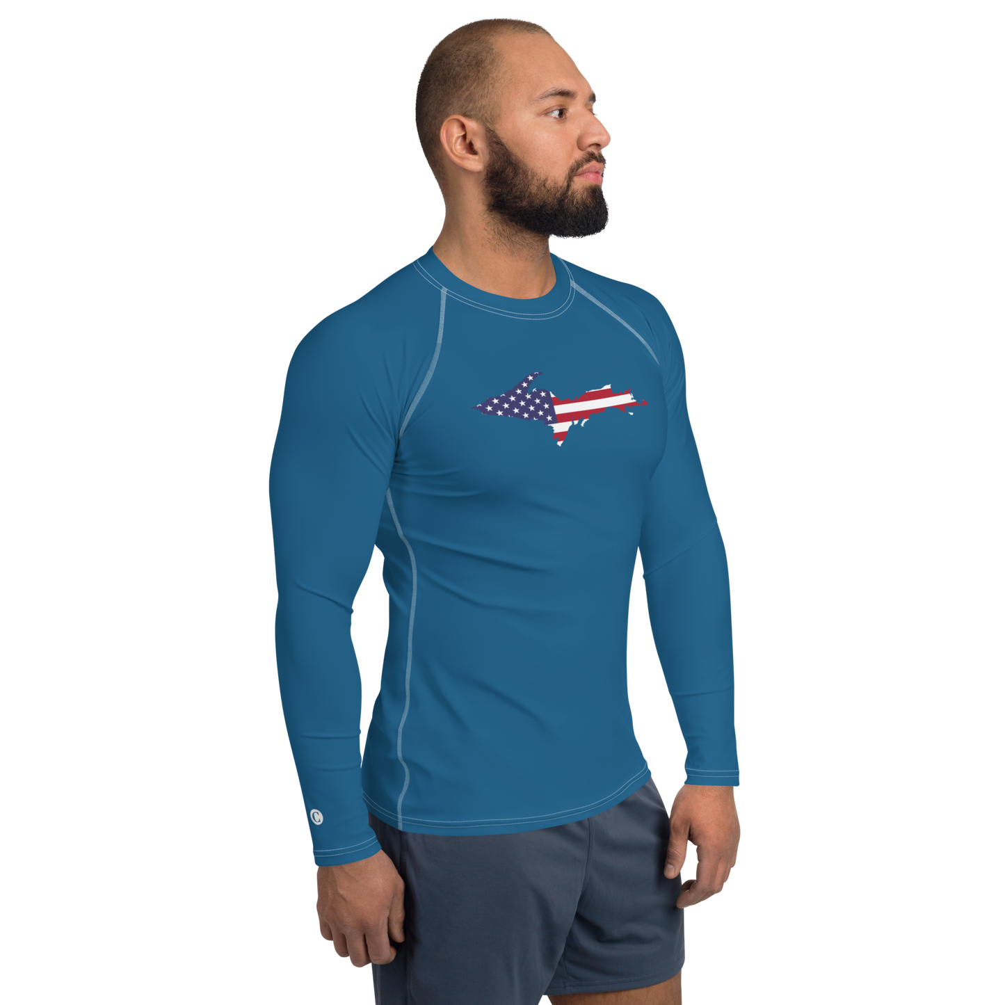 Michigan Upper Peninsula Rash Guard (w/ UP USA Flag) | Men's - Blueberry