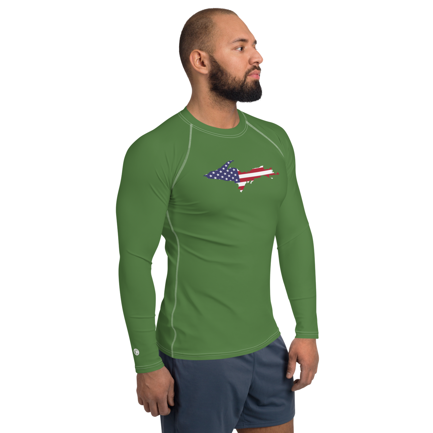 Michigan Upper Peninsula Rash Guard (w/ UP USA Flag) | Men's - Pine Green