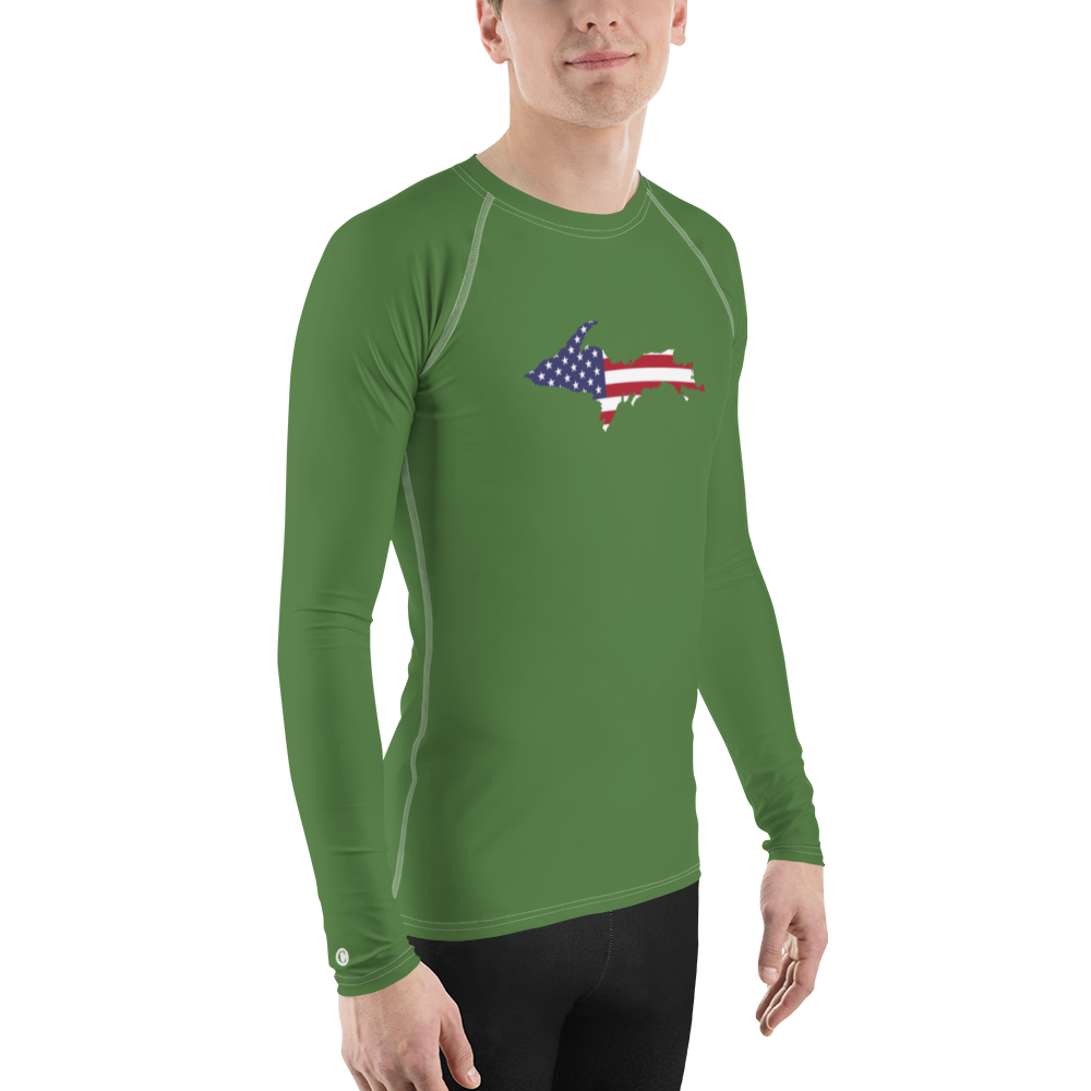 Michigan Upper Peninsula Rash Guard (w/ UP USA Flag) | Men's - Pine Green