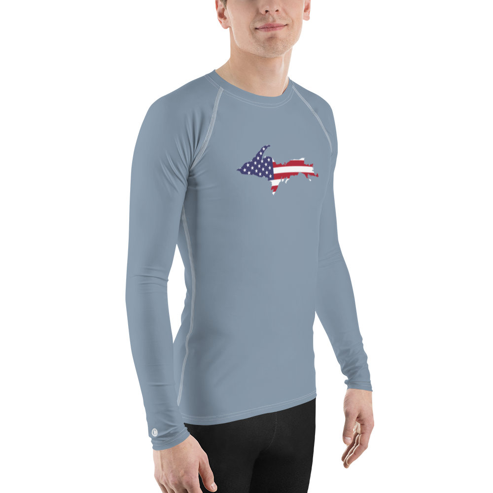 Michigan Upper Peninsula Rash Guard (w/ UP USA Flag) | Men's - B-24 Grey