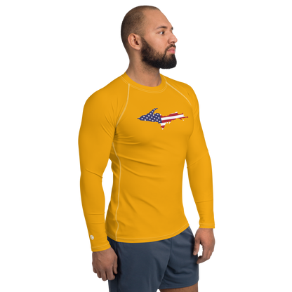 Michigan Upper Peninsula Rash Guard (w/ UP USA Flag) | Men's - Birch Leaf Orange