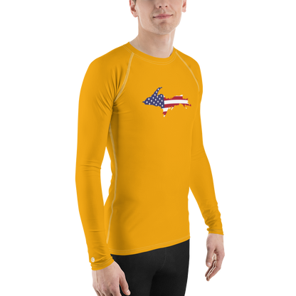 Michigan Upper Peninsula Rash Guard (w/ UP USA Flag) | Men's - Birch Leaf Orange