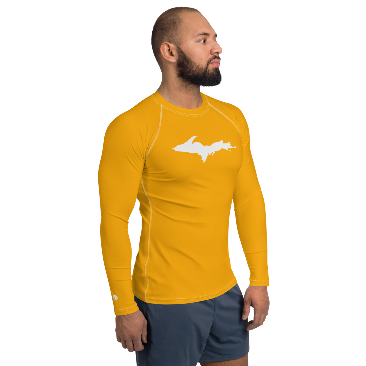 Michigan Upper Peninsula Rash Guard (w/ UP Outline) | Men's - Birch Leaf Orange