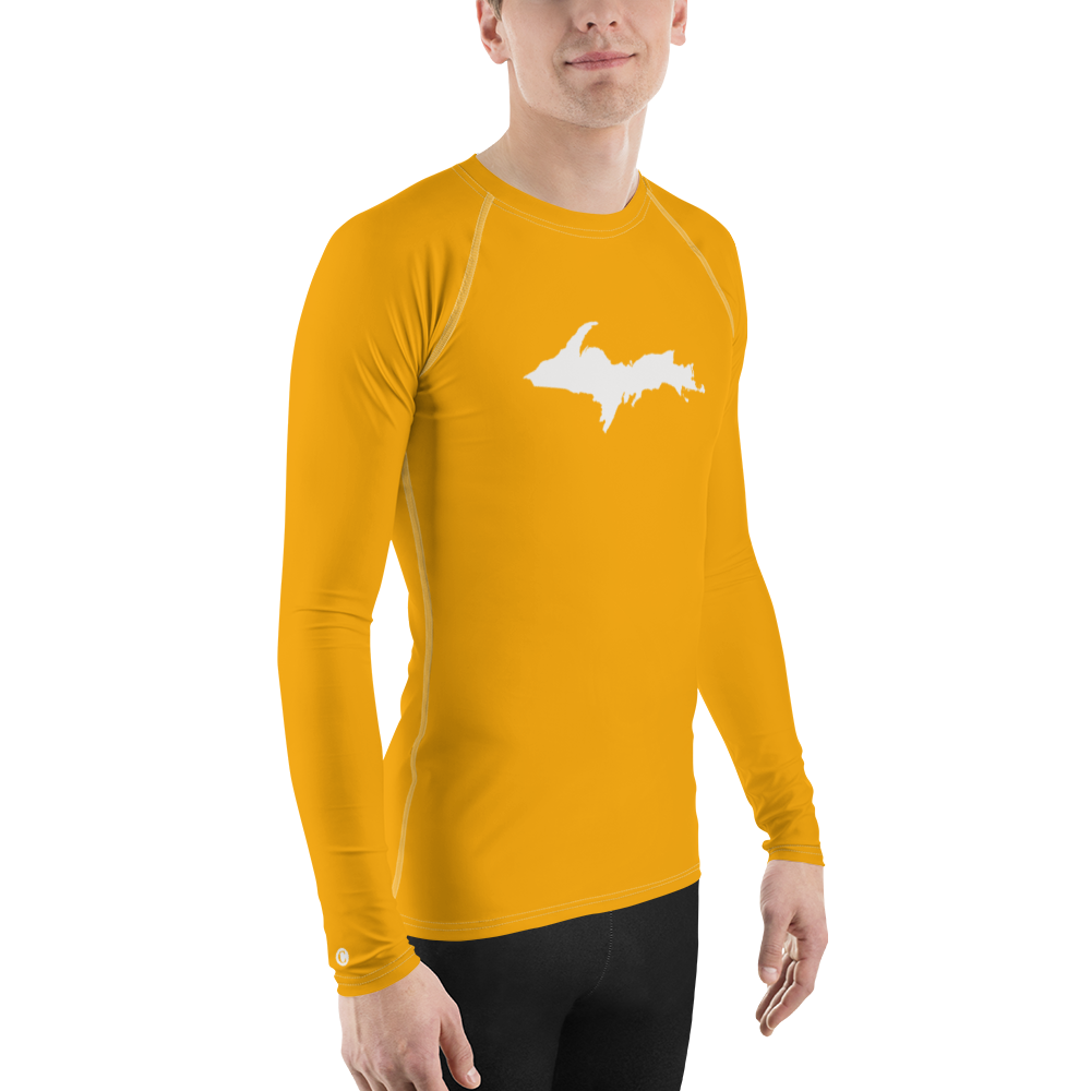 Michigan Upper Peninsula Rash Guard (w/ UP Outline) | Men's - Birch Leaf Orange