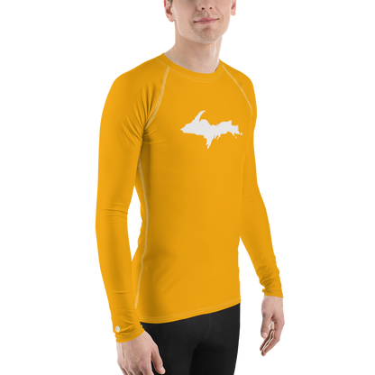 Michigan Upper Peninsula Rash Guard (w/ UP Outline) | Men's - Birch Leaf Orange