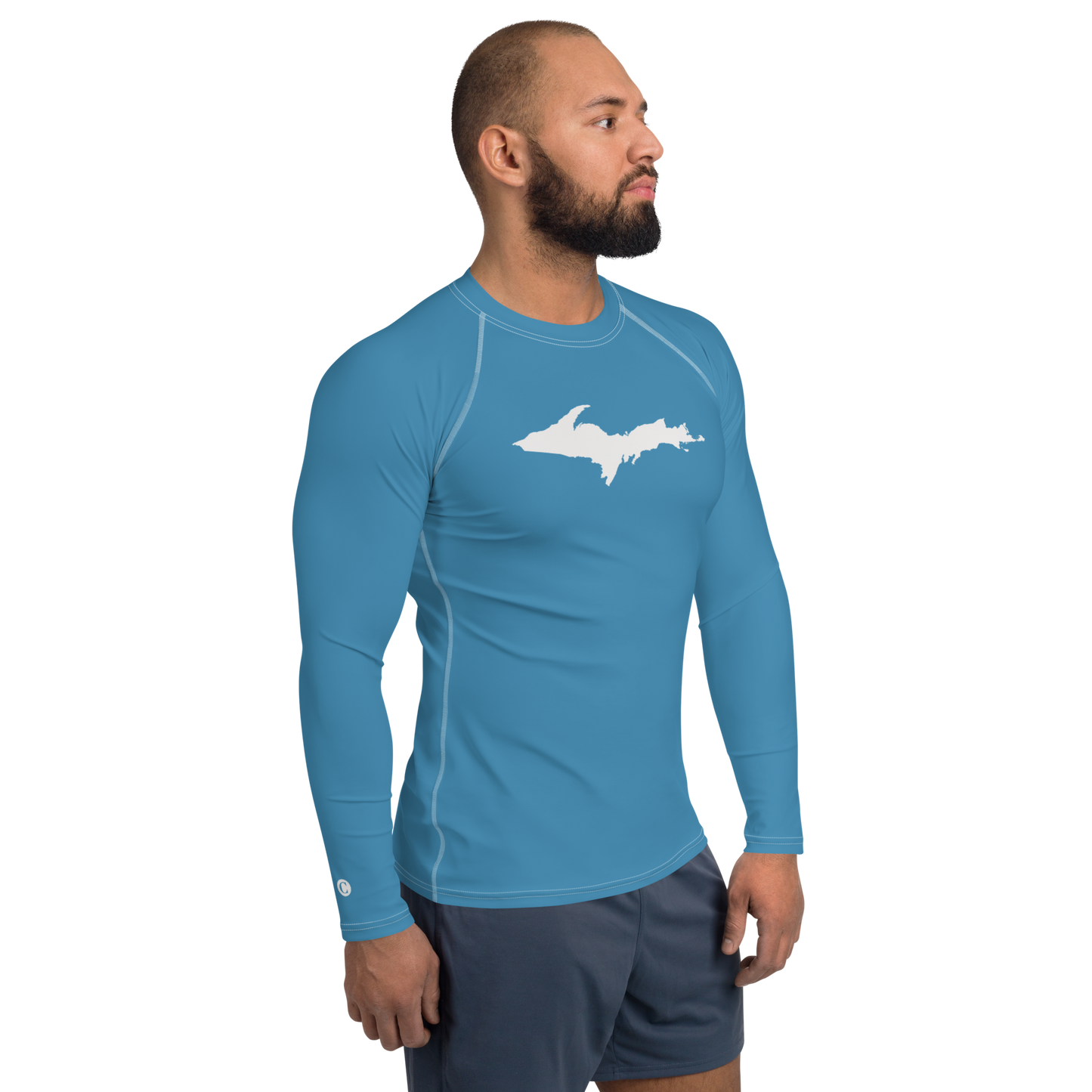 Michigan Upper Peninsula Rash Guard (w/ UP Outline) | Men's - Lake Michigan Blue