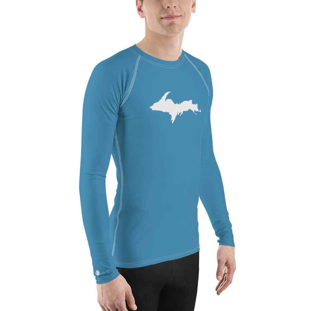 Michigan Upper Peninsula Rash Guard (w/ UP Outline) | Men's - Lake Michigan Blue