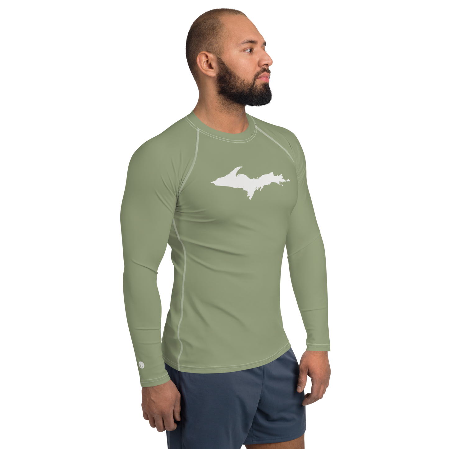 Michigan Upper Peninsula Rash Guard (w/ UP Outline) | Men's - Beachgrass Green