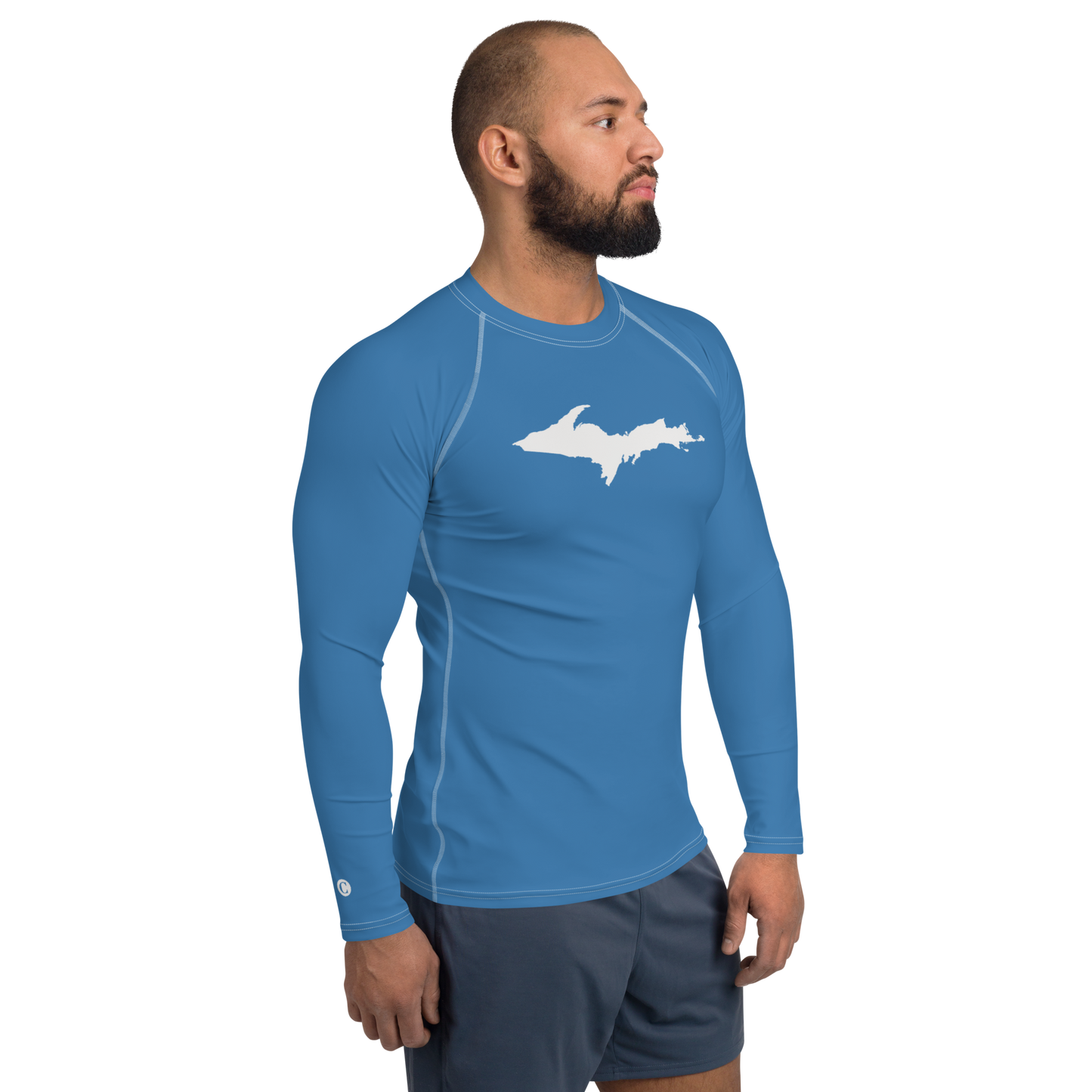 Michigan Upper Peninsula Rash Guard (w/ UP Outline) | Men's - Lake Superior Blue