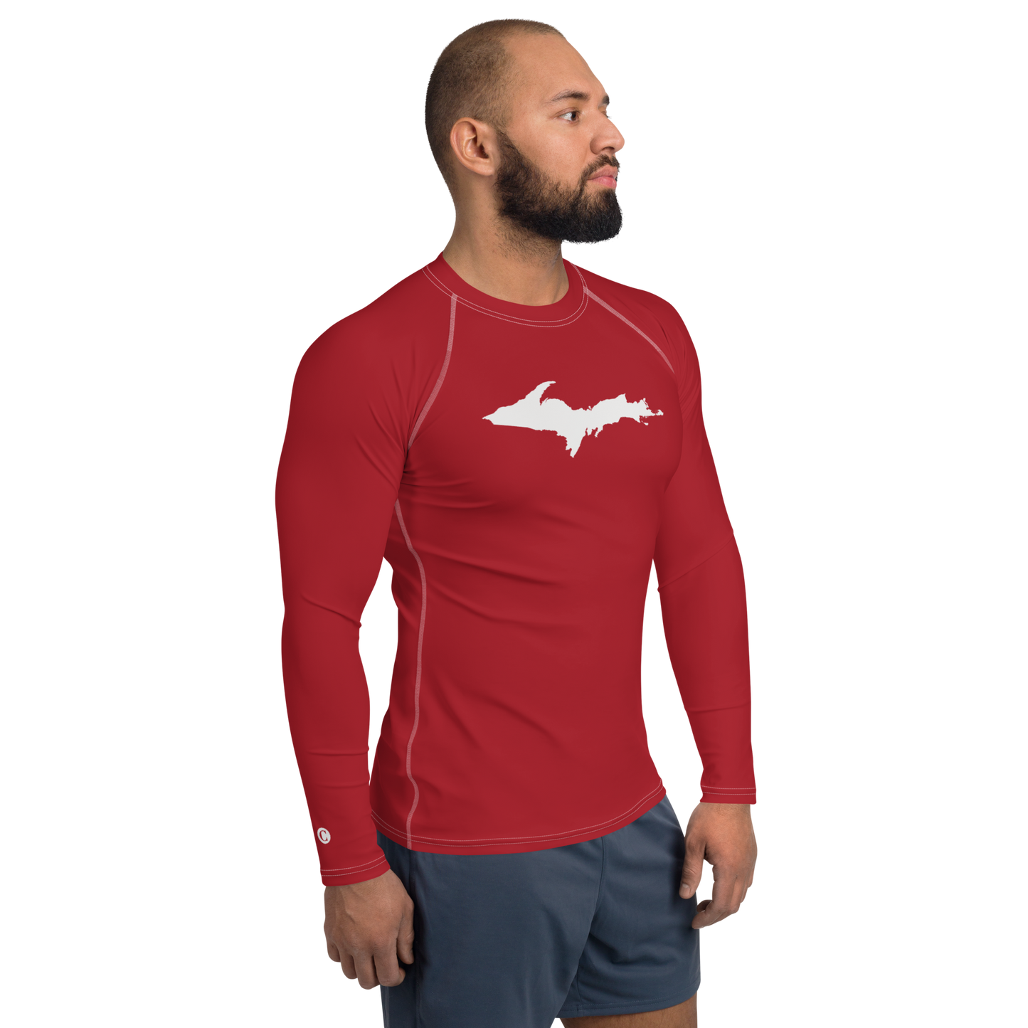 Michigan Upper Peninsula Rash Guard (w/ UP Outline) | Men's - Thimbleberry Red