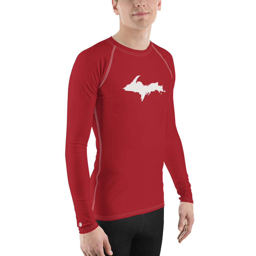 Michigan Upper Peninsula Rash Guard (w/ UP Outline) | Men's - Thimbleberry Red