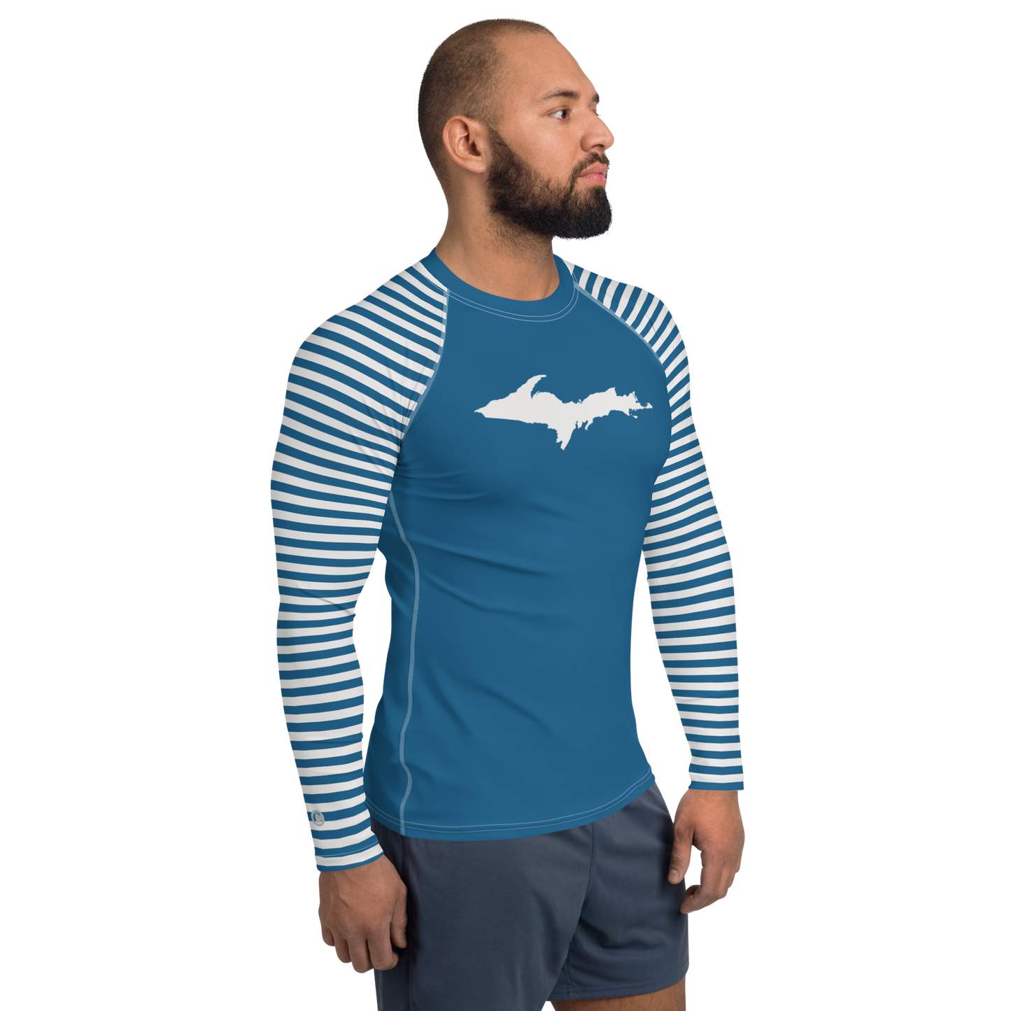 Michigan Upper Peninsula Rash Guard (w/ Stripes & UP Outline) | Men's - Blueberry