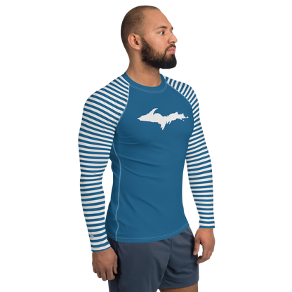 Michigan Upper Peninsula Rash Guard (w/ Stripes & UP Outline) | Men's - Blueberry