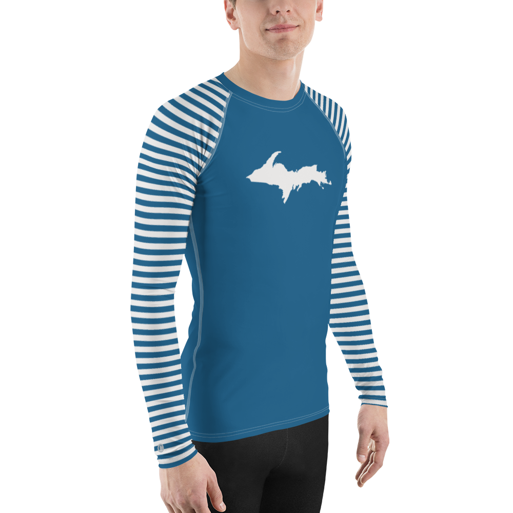 Michigan Upper Peninsula Rash Guard (w/ Stripes & UP Outline) | Men's - Blueberry