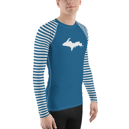 Michigan Upper Peninsula Rash Guard (w/ Stripes & UP Outline) | Men's - Blueberry