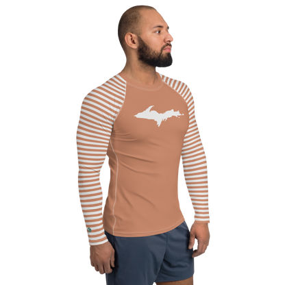 Michigan Upper Peninsula Rash Guard (Striped w/ UP Outline) | Men's - Copper Color