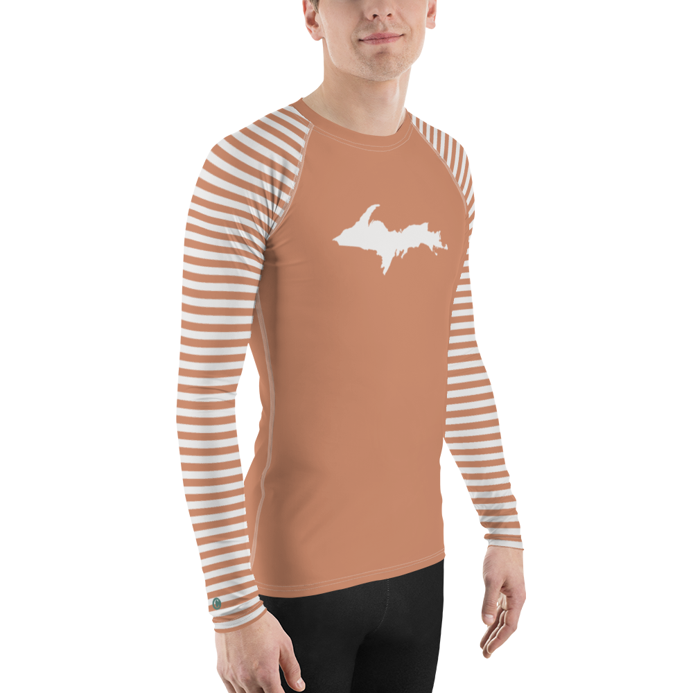 Michigan Upper Peninsula Rash Guard (Striped w/ UP Outline) | Men's - Copper Color