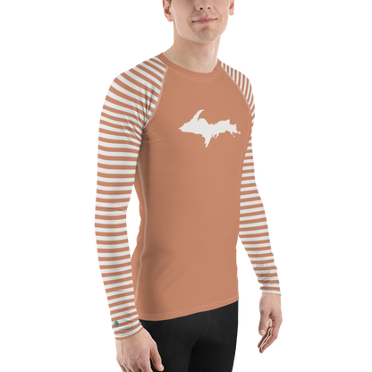 Michigan Upper Peninsula Rash Guard (Striped w/ UP Outline) | Men's - Copper Color