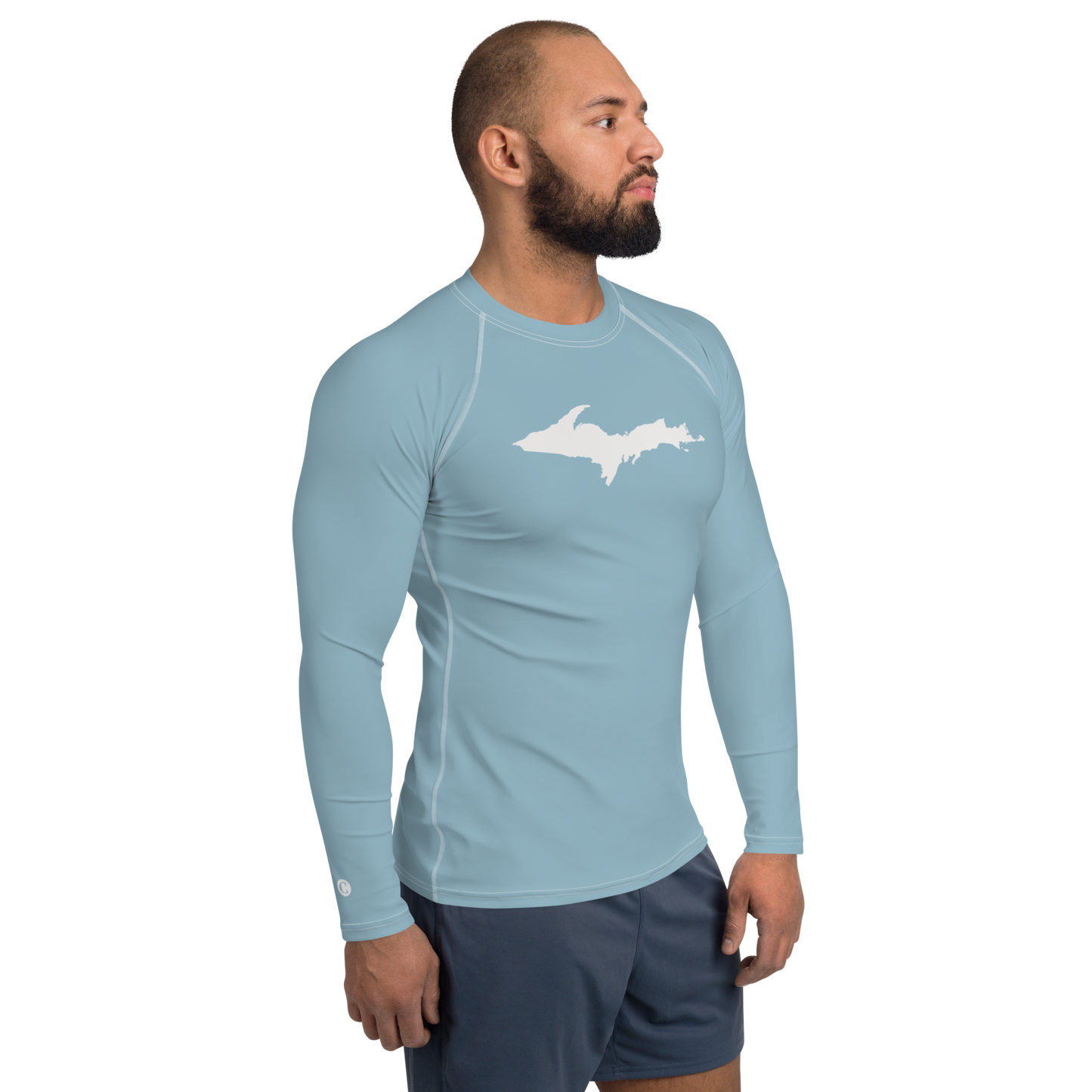 Michigan Upper Peninsula Rash Guard (w/ UP Outline) | Men's - Opal Blue