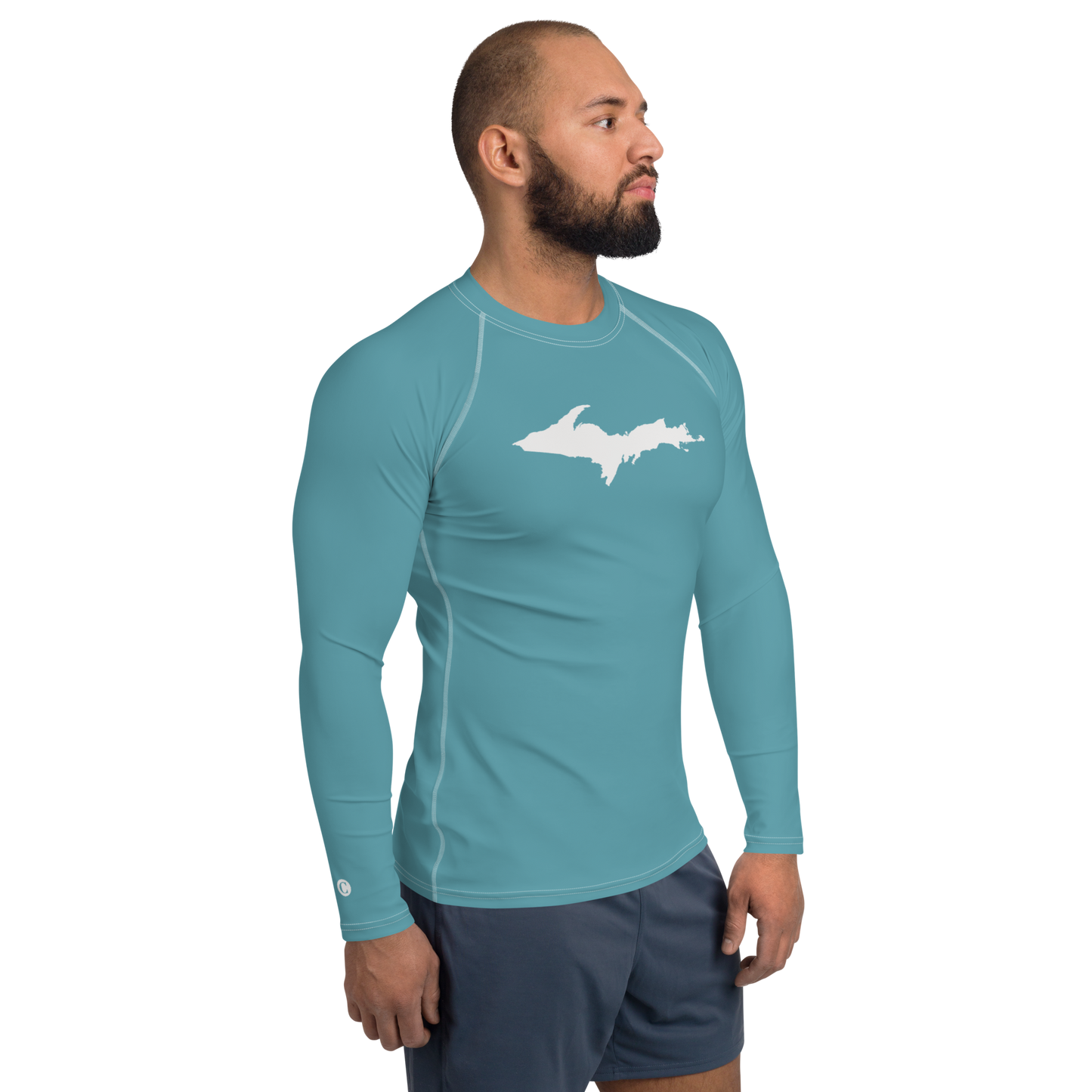 Michigan Upper Peninsula Rash Guard (w/ UP Outline) | Men's - Lake Huron Blue